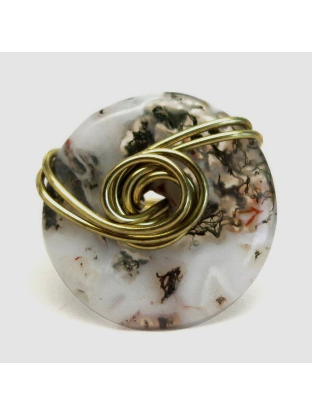 Moss Agate Ring White Friendship Circle Gold Size 7.0 Statement Crystal Jewelry